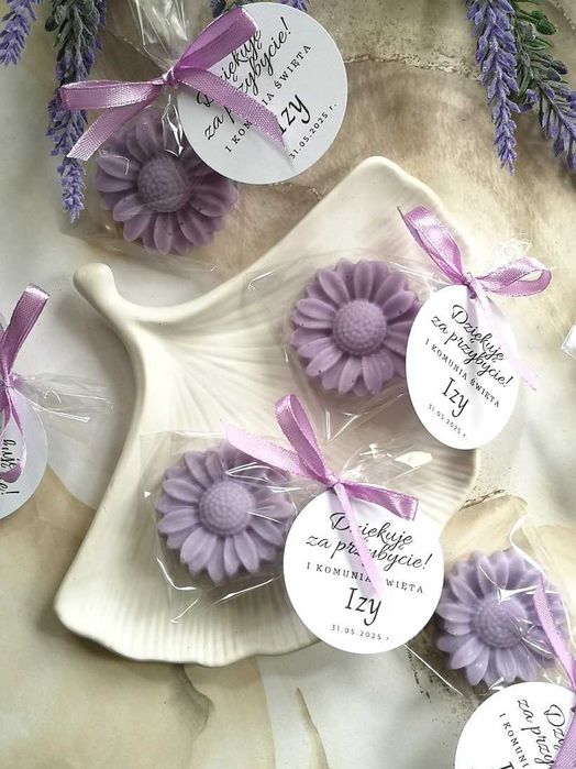 Mydełko handmade stokrotka upominek dla gości podziękowanie z etykietą