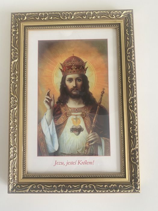 Obrazek Jezusa Króla w złotej ramie Wymiary 22x32