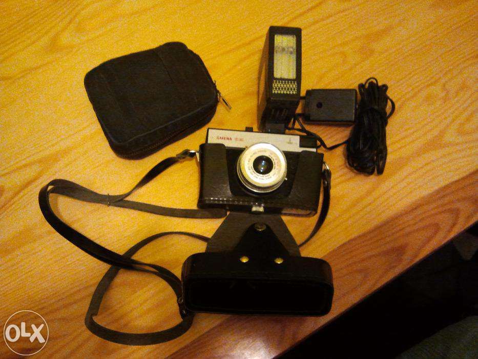 Aparat Smena 8M + lampa błyskowa, pokrowce