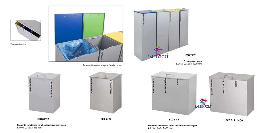 Ecoponto Papel, Vidro, Metal, Plastico em Inox escritório/Armazém Novo