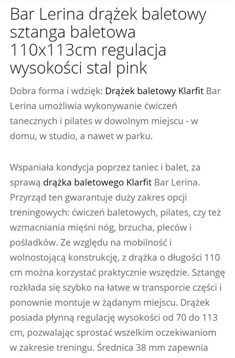 BALET     Drążek baletowy w kolorze różowym