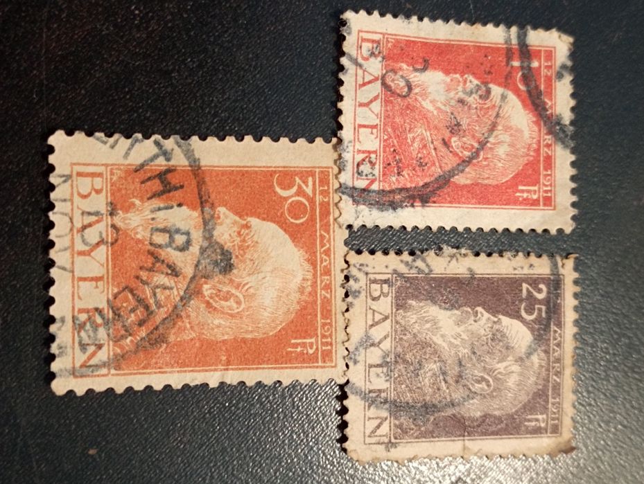 3 selos Pfennig Alemanha 1911 - Principe Regente Luitpold - Baviera