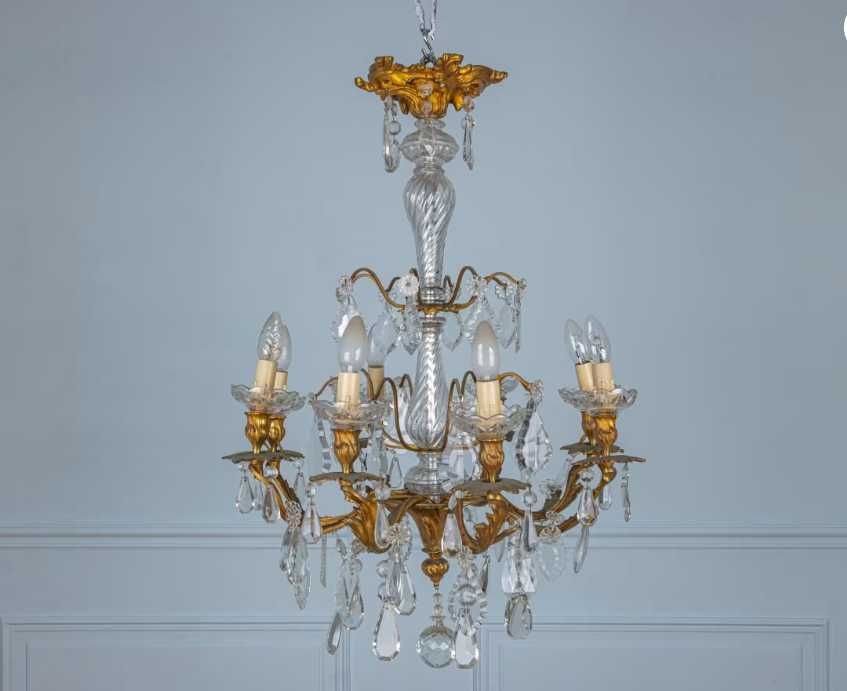 Антикварная люстра, хрусталь, бронзова антикварна люстра. Франція