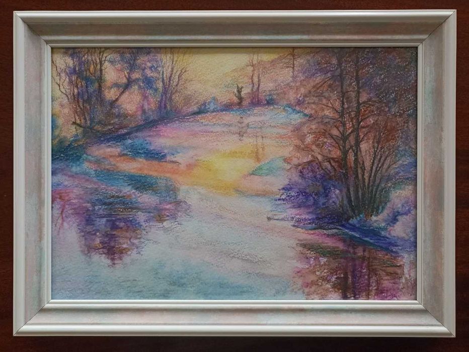 Картины акварельными карандашами, пастелью, акварелью в рамах