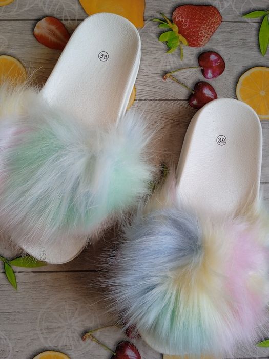 Klapki Futrzane Multi Kolor