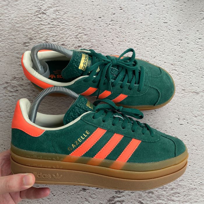 jq7408 Оригінал жіночі кеди adidas gazelle bold xlg green/orange осінь