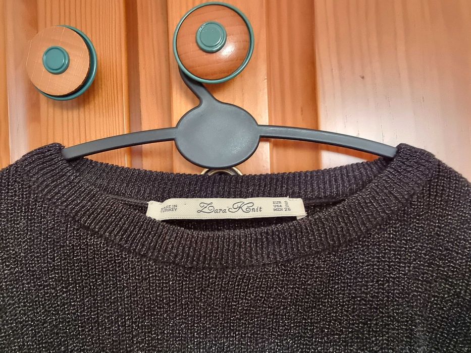 Camisola preta curta com brilhantes e transparência Zara Knit, tam S