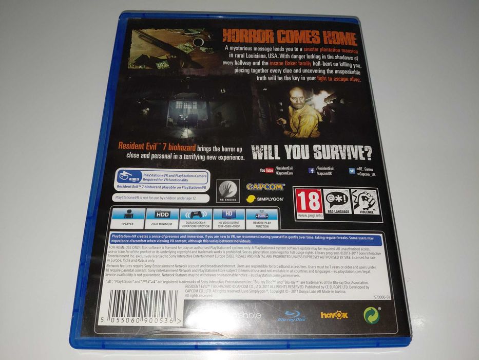 ps4 RESIDENT EVIL 7 VII BIOHAZARD po polsku horror akcja działa z VR