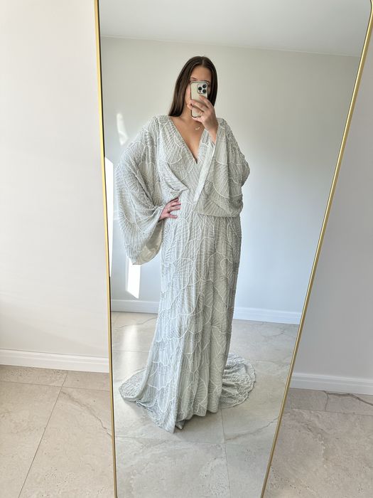 Suknia ślubna ślub cywilny poprawiny ASOS 46 cekiny tren wesele