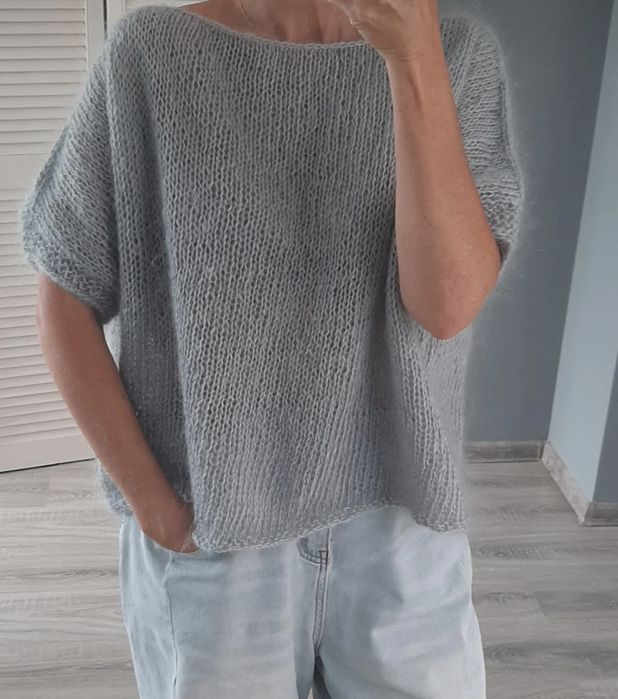 Sweter moherowy handmade jasno szary