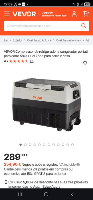 Arca figurifico portatil da vevor novo de 55 litros