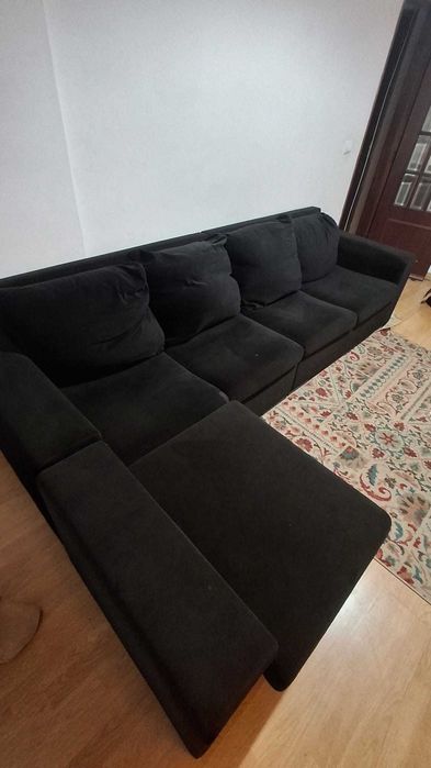 Sofá com Chaise (Preto) 4/5 Lugares