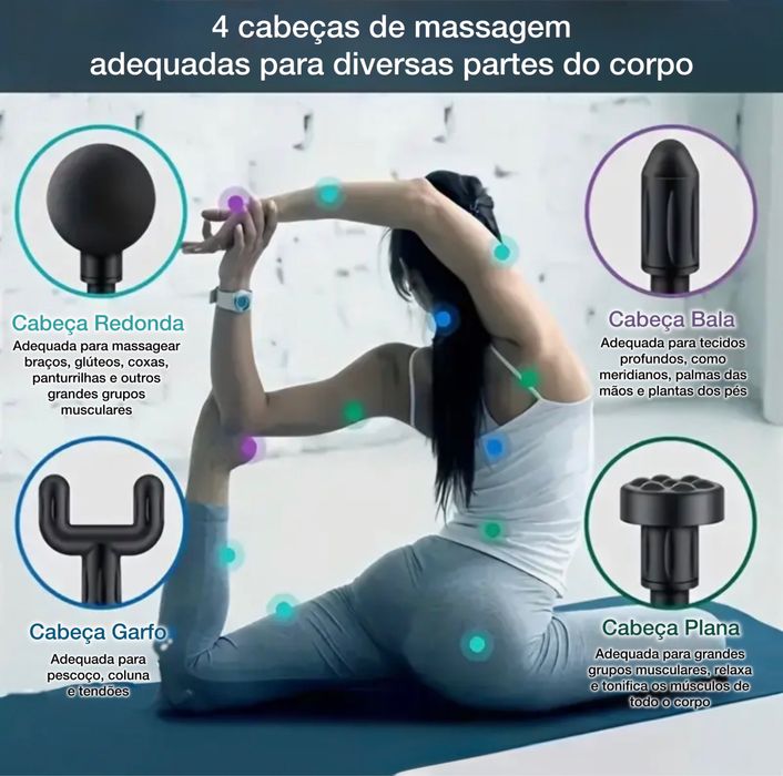 Dispositivo massageador a bateria e com 4 cabeças