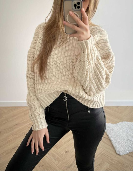 H&M szeroki sweter oversize kremowy 38 m l