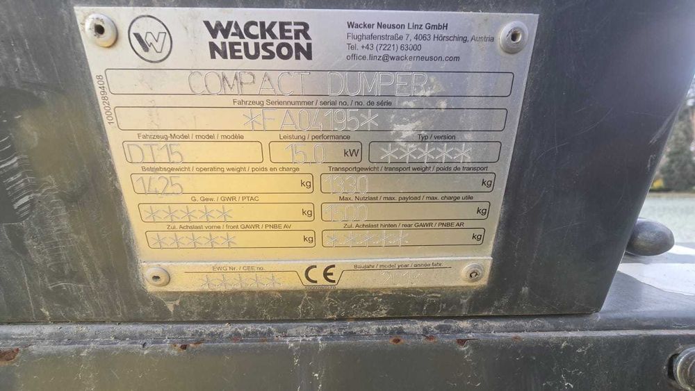 Wozidło Budowlane Gąsienicowe Wacker Neuson DT15 (Ausa Terex  Benford)