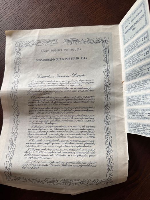 Título Dívida Portuguesa 1943 Junta Crédito (2¾%) – 1.000 Escudos