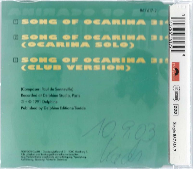 Maxi CD Jean-Philippe Audin & Diego Modena - Song Of Ocarina (1991)