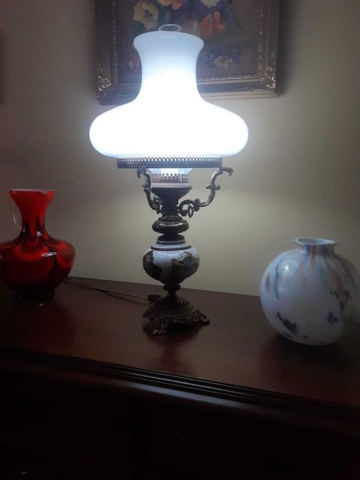 Mosiężno-porcelanowa lampa vintage
