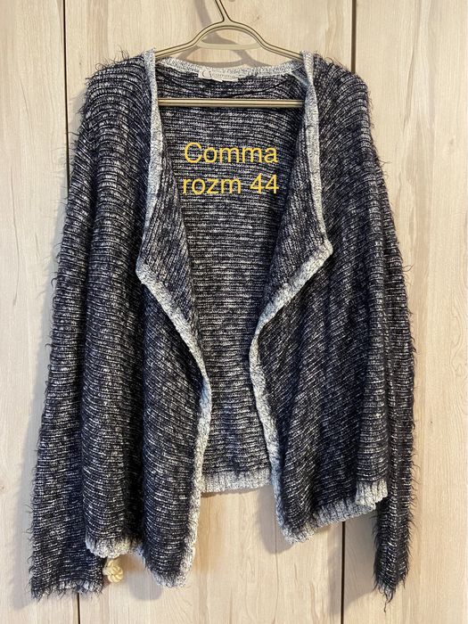 Comma 44 damski sweter kardigan „włochaty” czarno szary Vintage miękki