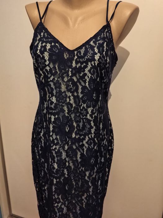 Elegancka sukienka damska Next rozm 40,koronka, ramiączka, granat