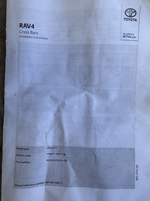Поперечини на дах, Toyota RAV4