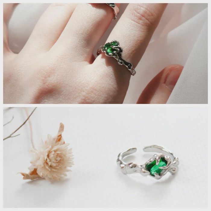 Anel Boho com Pedra Verde – Design Natural Minimalista Ajustável