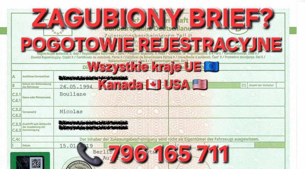 Zaginiony, zagubiony BRIEF? Rejestracja pojazdów, pomoc w rejestracji!