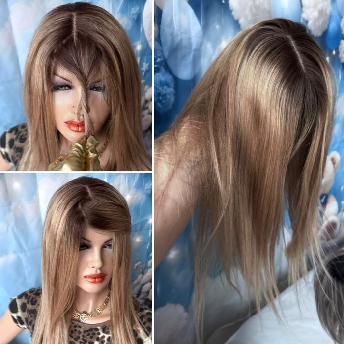 Натуральная большая накладка парик шёлк кожа славянка русый волос 50см