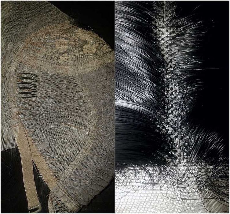 Lace Front czarna długa peruka z przedziałkiem bez grzywki cosplay wig