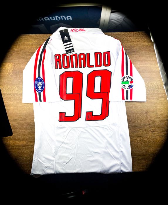 (M) RONALDO NAZARIO 99 AC MILAN 2007/2008 LIGA MISTRZÓW Retro Jersey Piłkarska Nowa Biała Wyjazdowa Koszulka Sportowa T-shirt | CHAMPIONS LEAGUE UEFA