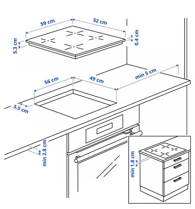 VILSTA
Placa de indução, IKEA 300+ preto, 59 cm