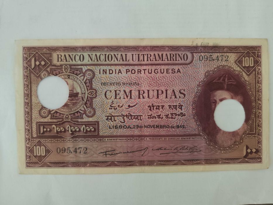 100 rupias 1945 em estado impecável