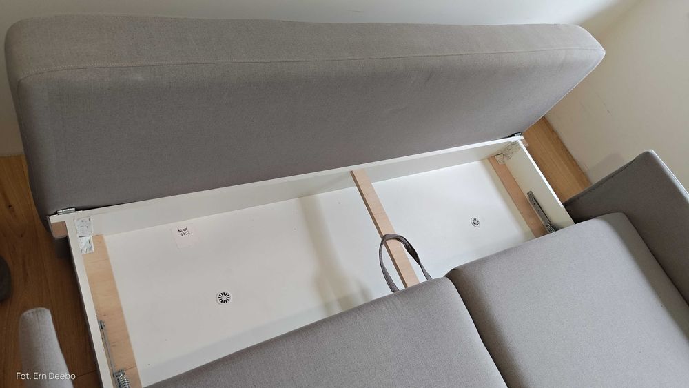 Sofa Nora tkanina Shell 3-osobowa funkcja spania pojemnik na pościel