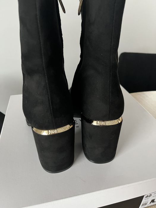 Nowe botki czarne zamszowe Nine West 40 na słubku obcas kozaki suwak