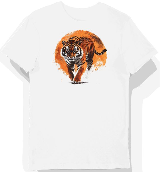 Koszulka męska biała z motywem tygrysa ogniste pasy XL