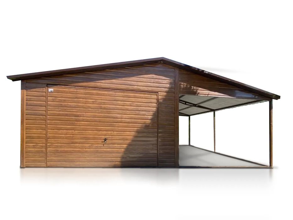 Garaż jednostanowiskowy 4x6 m wiata 3m - Dach dwuspadowy, Brama uchyln