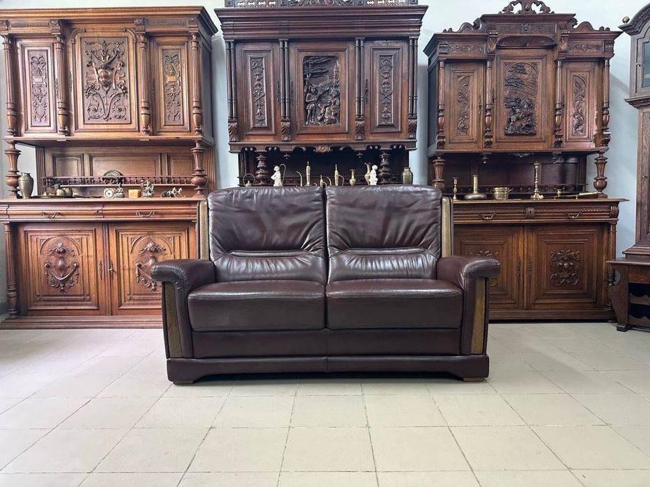 Комплект шкіряний диван крісло дерево  кожа 3361