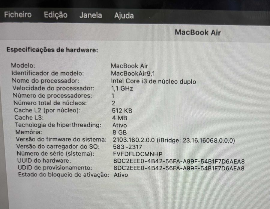 Macbook Air 13" 2020, Core i5 - 1.6Ghz, 8Gb RAM , 256Gb SSD