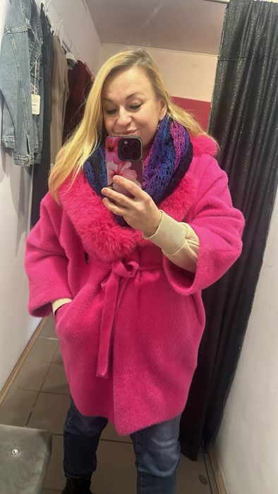 Alpaka futerko płaszcz fuksja Retkinia