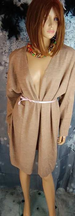 Kardigan/sweter damski lekki wiosenny długi beżowy, Bonprix 44/46