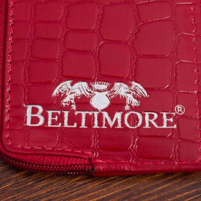 Etui na dokumenty karty czerwone skórzane skóra croco portfel slim