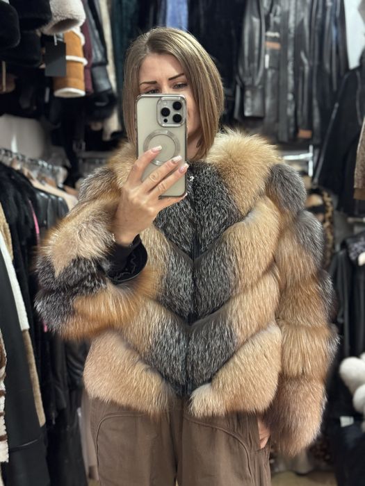 Шуба лисица жилетка меховая натуральная полушубок лиса 2 в одном