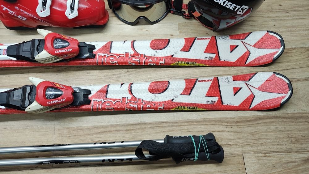 Komplet Narty 130 cm ATOMIC edge Buty r-38 Kijki Kask Gogle