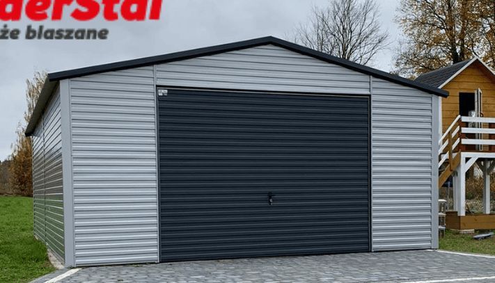 Garaż blaszany jednostanowiskowy 5x6 m - Dach dwuspadowy, Brama uchyln