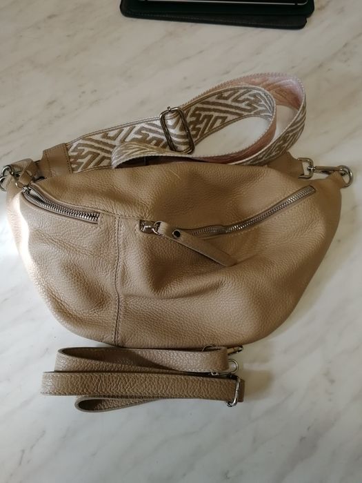 Велика бананка сумка натуральна шкіра