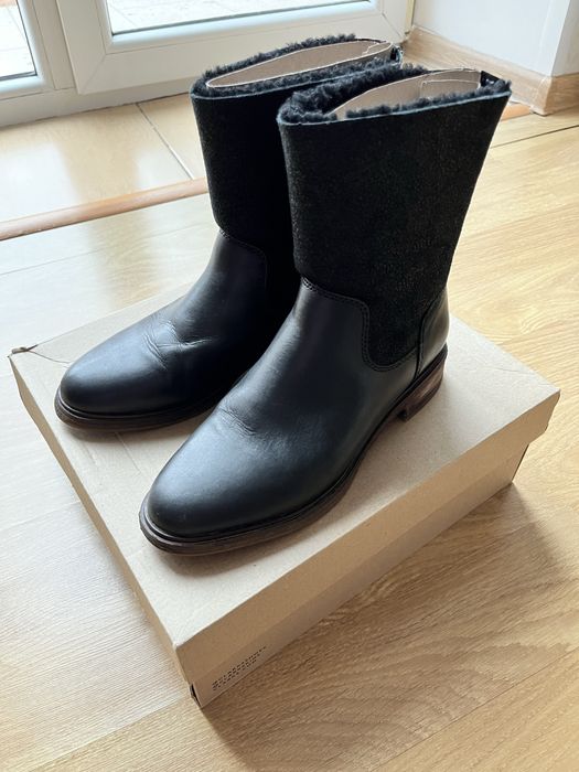 Зимові черевики шкіряні чорні Clarks  напівчоботи теплі