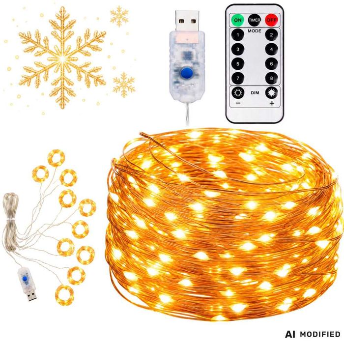 Kurtyna LED 300 Ciepła Biel 3x3m USB 5V Pilot Timer