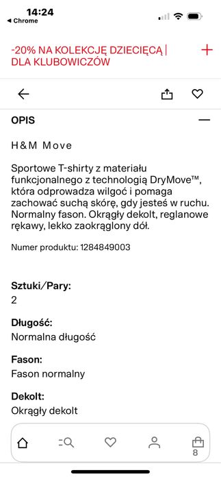 Koszulki H&M MOVE sportowe wf 122/128 dwupak