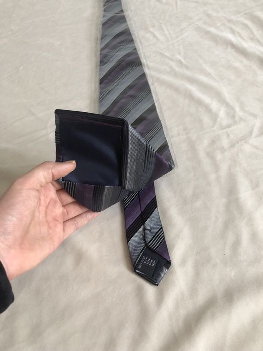 Fioletowy Krawat w paski nowy garnitur elegancki wesele