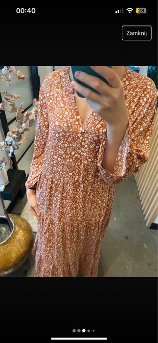 Długa/maxi ceglana sukienka w kwiaty, na lato